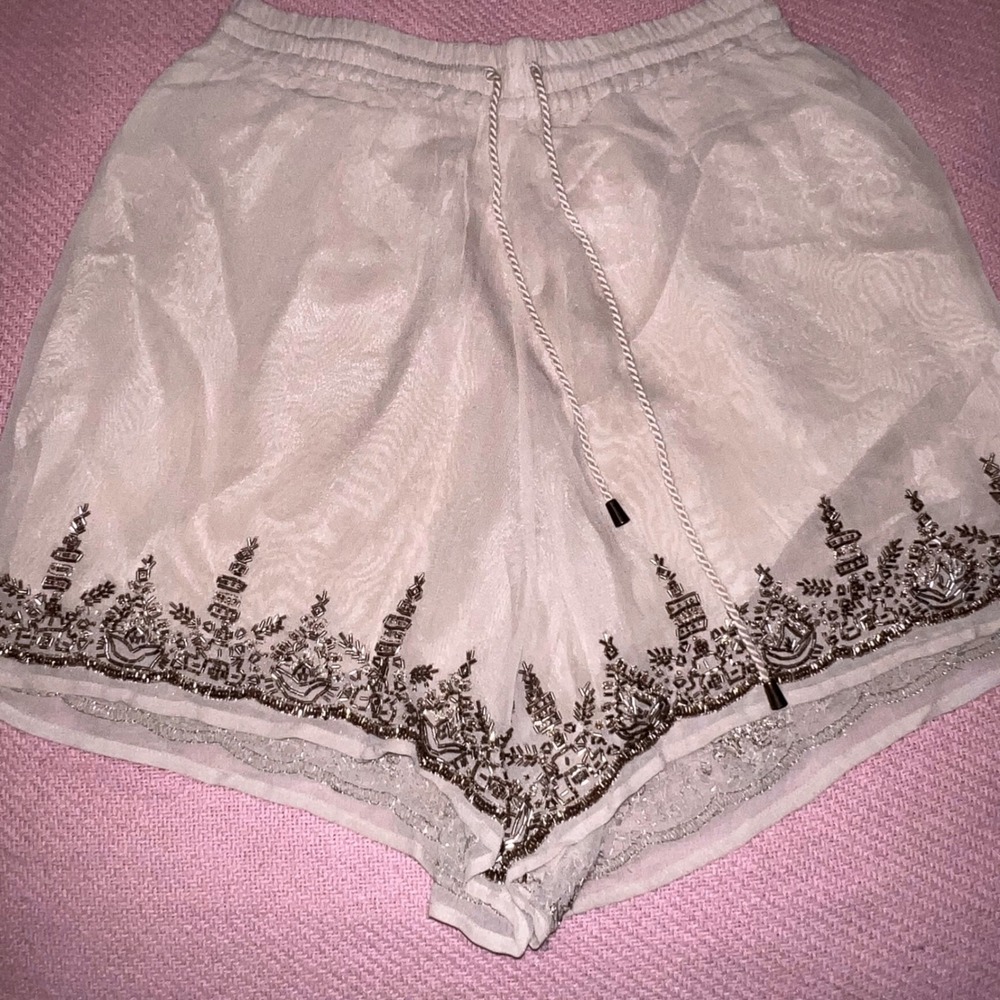 Maeve Anthropologie Beaded Embroidered Shorts Pink Champagne Boho XS - Picture 2 of 10